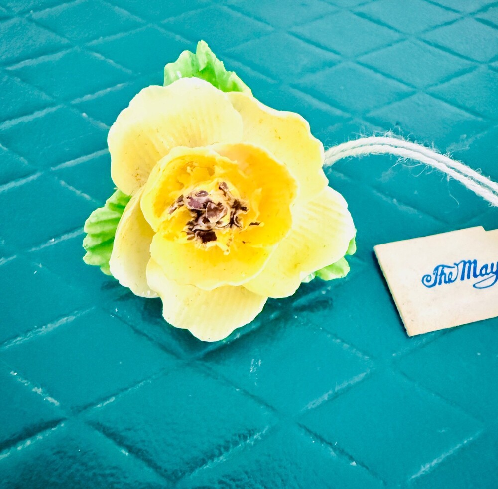 English Bone China Handmade Yellow Rose Brooch Pin Vintage May Co Tag Unused
